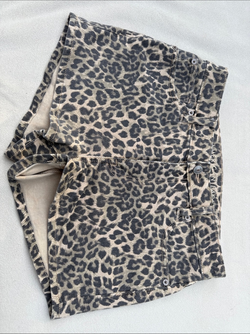 American Eagle Outfitters Leopard Print Jean Shorts in Tan and Black